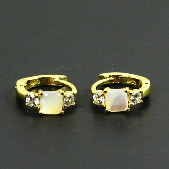 SAVVY CIE JEWELRY June Birthstone Gold Plated MOP & Clear CZ Hoop Earrings - Picture 2 of 10